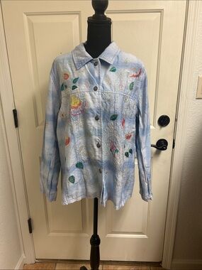 Indigo Moon Light Blue embroidered jacket, 1X, Excellent condition